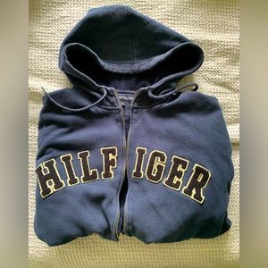 Dark blue unisex vintage Tommy Hilfiger oversized zip sweatshirt jacket